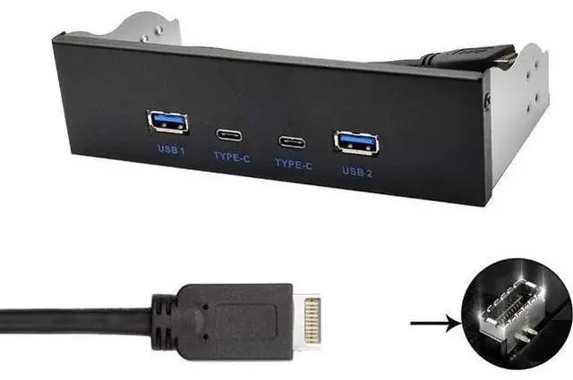 Alt view image 2 of 7 - 5.25 Inch PC Case Front Panel USB 3.2 Gen2 10Gbps Hub, 2×USB-C + 2×USB-A 4 Ports Expansion Adapter, 20Pin Key-A Type-E Motherboard Header Splitter with 2.6FT Internal Cable