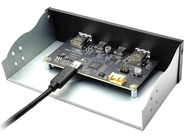 Alt view image 4 of 7 - 5.25 Inch Optical Drive Bay USB 3.2 Gen 2 Front Panel Hub, 2 USB-C + 2 USB-A 10Gbps PC Expansion Adapter, 2.6FT 20Pin Key-A Type-E Motherboard Header Splitter Cable Included