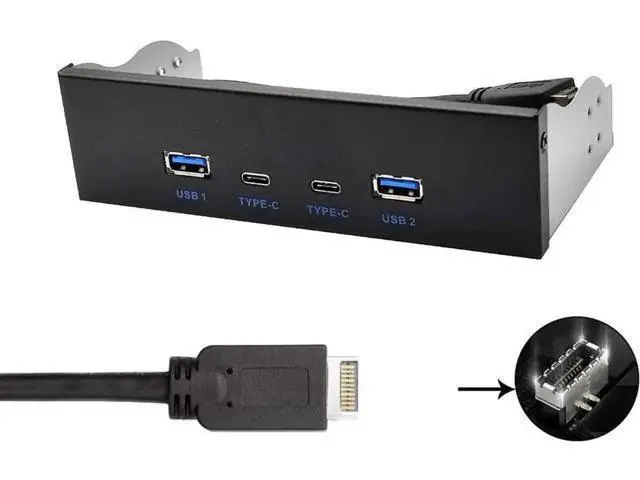 Alt view image 7 of 7 - 5.25 Inch Optical Drive Bay USB 3.2 Gen 2 Front Panel Hub, 2 USB-C + 2 USB-A 10Gbps PC Expansion Adapter, 2.6FT 20Pin Key-A Type-E Motherboard Header Splitter Cable Included