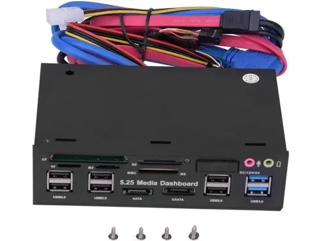 Main image of 5.25 Inch Multi-Function Front Panel Media Dashboard, USB3.0/2.0 Hub + eSATA + 4Pin Power + Audio Jack, Multi Card Reader for M2/TF/SD/MS/CF