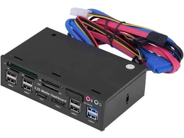 Alt view image 3 of 5 - 5.25 Inch Multi-Function Front Panel Media Dashboard, USB3.0/2.0 Hub + eSATA + 4Pin Power + Audio Jack, Multi Card Reader for M2/TF/SD/MS/CF