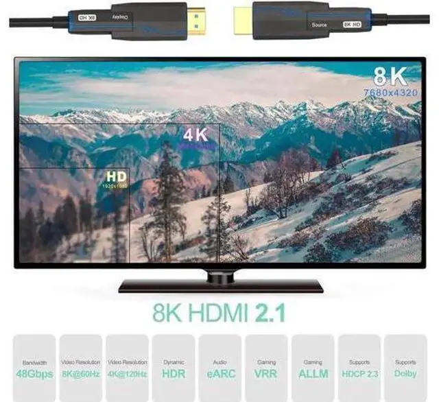 Alt view image 6 of 6 - 6.6FT Fiber Optic HDMI 2.1 Cable, 48Gbps Ultra High Speed CL3 In-Wall Rated Cord, Supports 8K@60Hz 4K@120Hz Dynamic HDR eARC HDCP 2.3 for PC TV PS5 Desktop