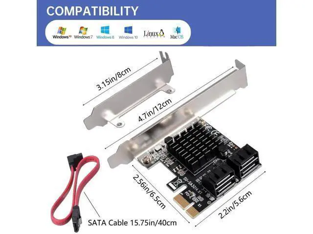 Alt view image 6 of 6 - 4-Port SATA 3.0 PCIe Expansion Card with Low Profile Bracket