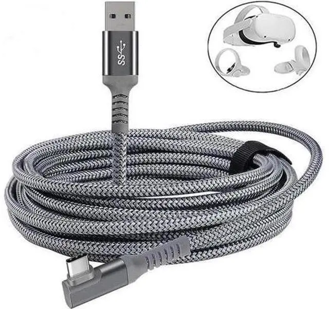 Main image of 20ft /6M Nylon Braided VR Link Cable for Oculus Quest 2 and PC/Steam VR Quest VR Headset, Right-Angled 90 Degree USB A to USB C 5Gbps High Speed Data Transfer Charging Cord for Gaming PC ( A to C 6M)
