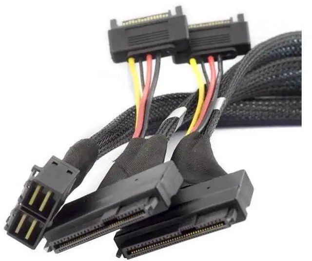 Main image of Mini SAS HD SFF-8643 4i to Dual SFF-8639 U.2 Cable with SATA 15-Pin Power, 12Gbps 32AWG Copper Server Storage Cable, 0.5M Length