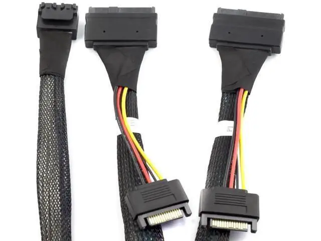 Alt view image 3 of 5 - Mini SAS HD SFF-8643 4i to Dual SFF-8639 U.2 Cable with SATA 15-Pin Power, 12Gbps 32AWG Copper Server Storage Cable, 0.5M Length