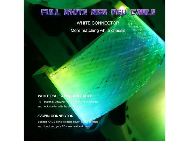Alt view image 6 of 7 - Full White ARGB Strimer PSU Extension Cable Kit, 3×PCIe 8(6+2)Pin GPU Power Cord, 5V 3Pin Addressable RGB Sync, Transparent Mesh Connectors for White Themed PC Case