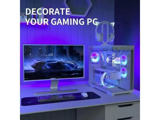 Alt view image 3 of 7 - Full White ARGB Strimer GPU Power Extension Cable Kit, Triple 8(6+2)Pin PCIe PSU Extension Cord, 5V 3Pin Addressable RGB Sync, White Connector for Custom White Themed PC Chassis