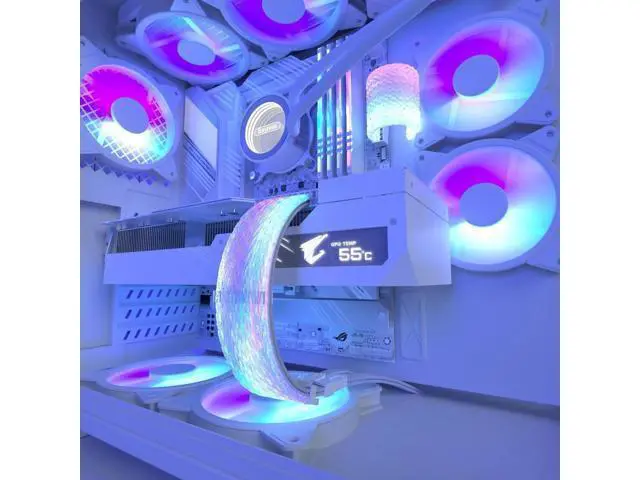 Alt view image 2 of 7 - Full White ARGB Strimer GPU Power Extension Cable Kit, Triple 8(6+2)Pin PCIe PSU Extension Cord, 5V 3Pin Addressable RGB Sync, White Connector for Custom White Themed PC Chassis