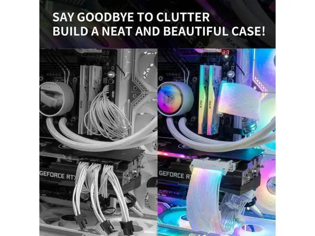 Alt view image 7 of 7 - Full White ARGB Strimer GPU Power Extension Cable Kit, Triple 8(6+2)Pin PCIe PSU Extension Cord, 5V 3Pin Addressable RGB Sync, White Connector for Custom White Themed PC Chassis