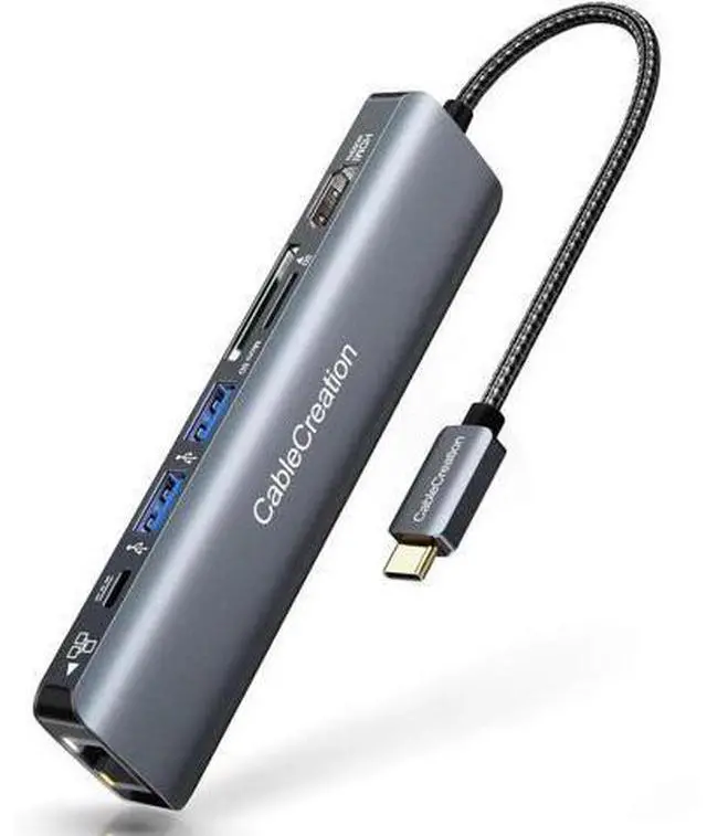 Main image of CableCreation 7-in-1 USB-C Multiport Hub, 4K@60Hz HDMI, 1Gbps Gigabit Ethernet, Dual USB 3.0, 100W PD Charging, SD TF Card Reader, Compatible with Steam Deck, MacBook Pro/Air, iPad Pro, USB-C Laptops