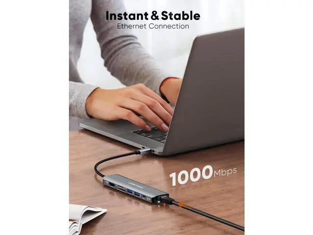 Alt view image 3 of 7 - CableCreation 7-in-1 USB-C Multiport Hub, 4K@60Hz HDMI, 1Gbps Gigabit Ethernet, Dual USB 3.0, 100W PD Charging, SD TF Card Reader, Compatible with Steam Deck, MacBook Pro/Air, iPad Pro, USB-C Laptops