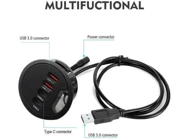 Alt view image 3 of 7 - 60mm / 2.36 Inch Desk Grommet USB 3.0 Hub, 2 USB-A + 2 USB-C Flush Mount Dock, Support Simultaneous Fast Charging & 5Gbps High-Speed Data Transfer for Office Workstations