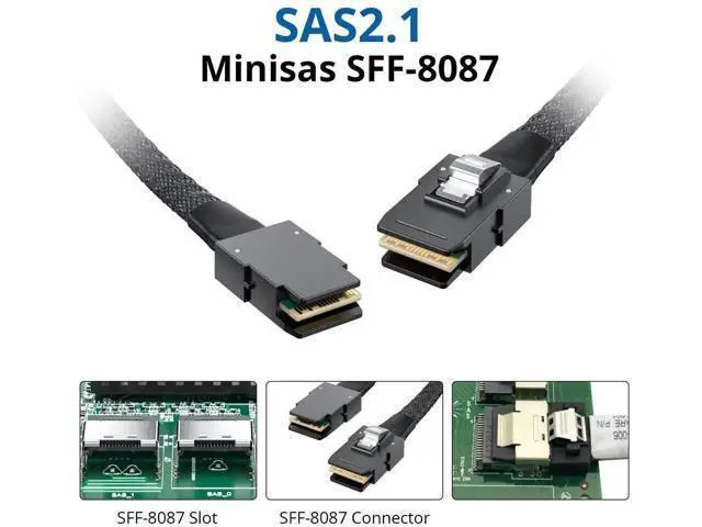 Alt view image 3 of 6 - 2 Pack 0.5M (1.6FT) SFF-8087 to SFF-8087 Internal Mini SAS Cable, 6Gbps 100-Ohm Server RAID Card Backplane Cable, Hot-Swap Supported