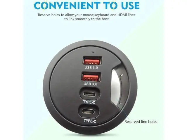 Alt view image 7 of 7 - 60mm / 2.36 Inch Desk Grommet USB 3.0 Hub, 2 USB-A + 2 USB-C Flush Mount Dock, Support Simultaneous Fast Charging & 5Gbps High-Speed Data Transfer for Office Workstations