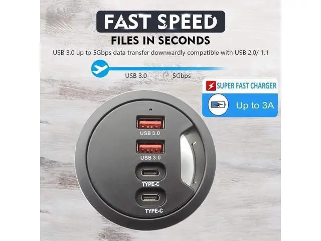 Alt view image 6 of 7 - 60mm / 2.36 Inch Desk Grommet USB 3.0 Hub, 2 USB-A + 2 USB-C Flush Mount Dock, Support Simultaneous Fast Charging & 5Gbps High-Speed Data Transfer for Office Workstations
