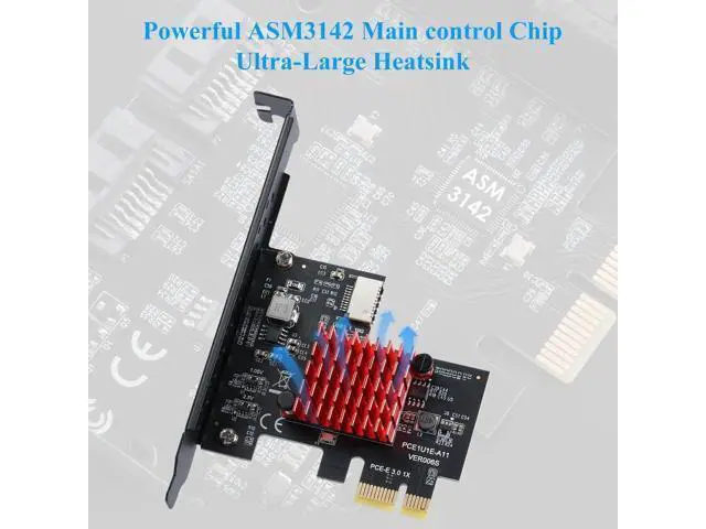 Alt view image 3 of 7 - PCIe 3.0 X1 USB3.1 Gen2 Expansion Card with ASM3142 Chip, 10Gbps A-Key Type-E Internal Front Type-C Header Riser Adapter for Desktop