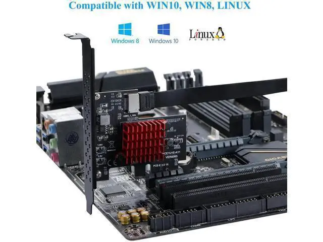 Alt view image 4 of 7 - PCIe 3.0 X1 USB3.1 Gen2 Expansion Card with ASM3142 Chip, 10Gbps A-Key Type-E Internal Front Type-C Header Riser Adapter for Desktop