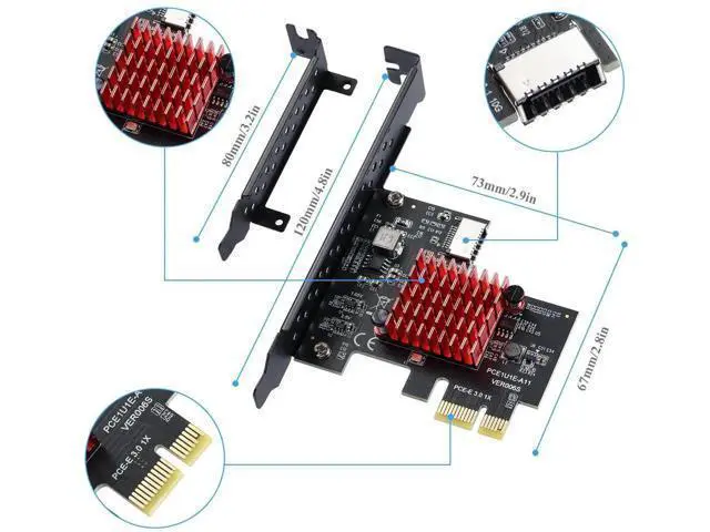 Alt view image 5 of 7 - PCIe 3.0 X1 USB3.1 Gen2 Expansion Card with ASM3142 Chip, 10Gbps A-Key Type-E Internal Front Type-C Header Riser Adapter for Desktop