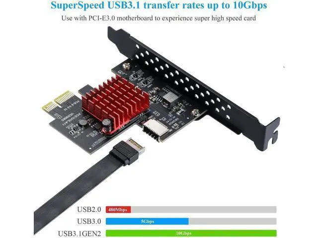 Alt view image 6 of 7 - PCIe 3.0 X1 USB3.1 Gen2 Expansion Card with ASM3142 Chip, 10Gbps A-Key Type-E Internal Front Type-C Header Riser Adapter for Desktop
