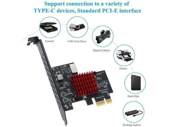 Alt view image 7 of 7 - PCIe 3.0 X1 USB3.1 Gen2 Expansion Card with ASM3142 Chip, 10Gbps A-Key Type-E Internal Front Type-C Header Riser Adapter for Desktop