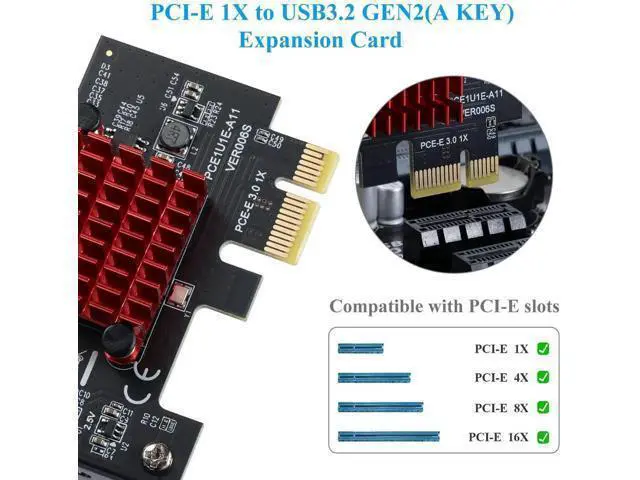 Alt view image 2 of 7 - PCIe 3.0 X1 USB3.1 Gen2 Expansion Card with ASM3142 Chip, 10Gbps A-Key Type-E Internal Front Type-C Header Riser Adapter for Desktop