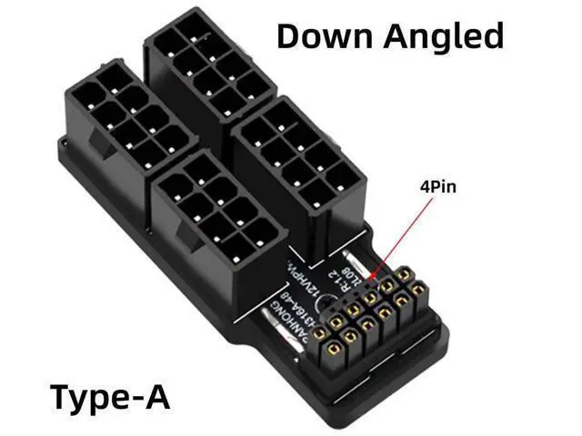 Alt view image 6 of 7 - ATX 3.0 PCIe 5.0 90° Down Angled 12VHPWR Power Adapter, 16Pin (12+4) to Four 8Pin PCIe Modular PSU Connector, Compatible with RTX 4080/4090/5090Ti Graphics Cards