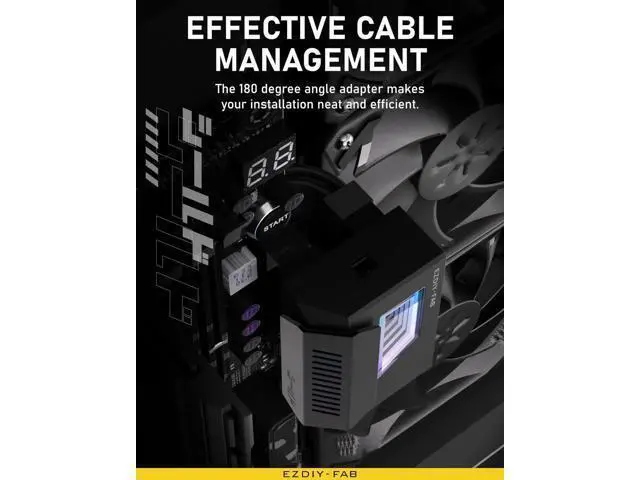 Alt view image 3 of 7 - Black Shield ATX 24-Pin 180° Angle Adapter with Infinity Mirror ARGB Lighting, Female to Male Motherboard Power Connector, 5V 3Pin Addressable ARGB Sync, 1 Pack