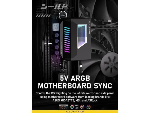 Alt view image 4 of 7 - Black Shield ATX 24-Pin 180° Angle Adapter with Infinity Mirror ARGB Lighting, Female to Male Motherboard Power Connector, 5V 3Pin Addressable ARGB Sync, 1 Pack