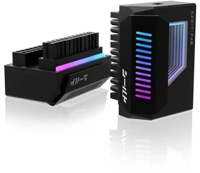 Main image of Black Shield ATX 24-Pin 180° Angle Adapter with Infinity Mirror ARGB Lighting, Female to Male Motherboard Power Connector, 5V 3Pin Addressable ARGB Sync, 1 Pack
