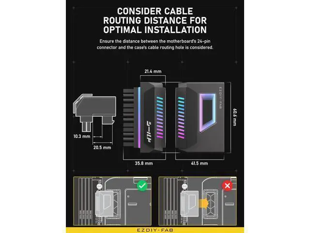 Alt view image 7 of 7 - Black Shield ATX 24-Pin 180° Angle Adapter with Infinity Mirror ARGB Lighting, Female to Male Motherboard Power Connector, 5V 3Pin Addressable ARGB Sync, 1 Pack