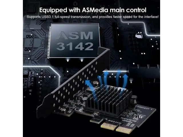 Alt view image 3 of 6 - PCIe 3.0 X2 USB3.1 Gen2 Expansion Card with ASM3142 Chip, 10Gbps A-Key Type-E 20Pin Internal Front Panel Type-C Header Adapter
