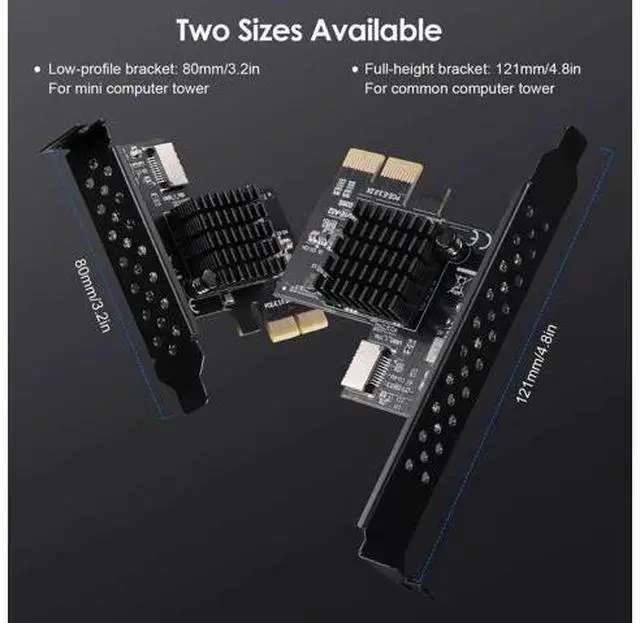 Alt view image 4 of 6 - PCIe 3.0 X2 USB3.1 Gen2 Expansion Card with ASM3142 Chip, 10Gbps A-Key Type-E 20Pin Internal Front Panel Type-C Header Adapter