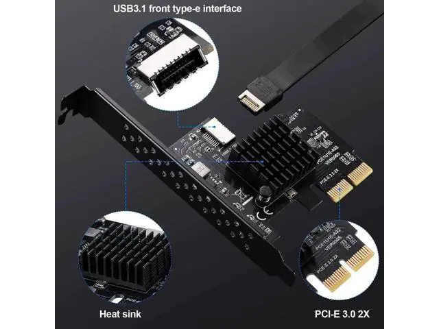 Alt view image 2 of 6 - PCIe 3.0 X2 USB3.1 Gen2 Expansion Card with ASM3142 Chip, 10Gbps A-Key Type-E 20Pin Internal Front Panel Type-C Header Adapter