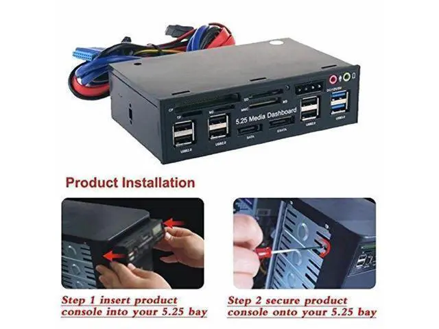 Alt view image 5 of 6 - 5.25 Inch Multi-Function Front Panel Media Dashboard, USB 3.0 Hub + Card Reader + SATA/eSATA Port + Audio Jack, Fits Standard CD-ROM Optical Drive Bay