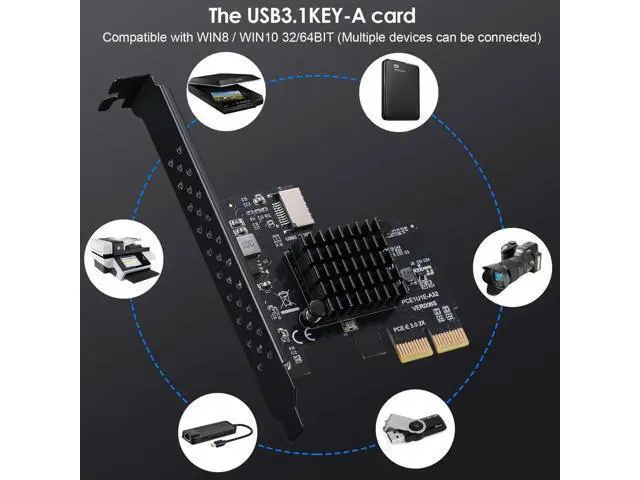 Alt view image 4 of 6 - PCIe 3.0 X2 USB3.1 Gen2 Expansion Card ASM3142, 10Gbps A-Key Type-E 20Pin Internal Front Type-C Header