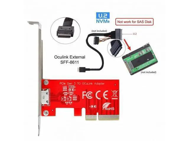 Alt view image 2 of 7 - PCIe 3.0 4.0 x4 to OCuLink SFF-8612 SFF-8611 Host Adapter Card for External NVMe SSD eGPU with Bracket