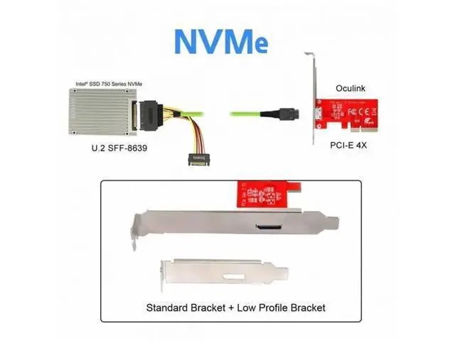 Alt view image 5 of 7 - PCIe 3.0 4.0 x4 to OCuLink SFF-8612 SFF-8611 Host Adapter Card for External NVMe SSD eGPU with Bracket