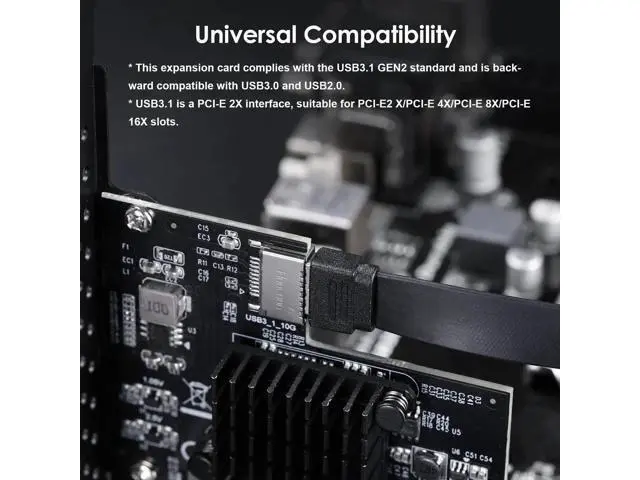 Alt view image 5 of 6 - PCIe 3.0 X2 USB3.1 Gen2 Expansion Card ASM3142, 10Gbps A-Key Type-E 20Pin Internal Front Type-C Header