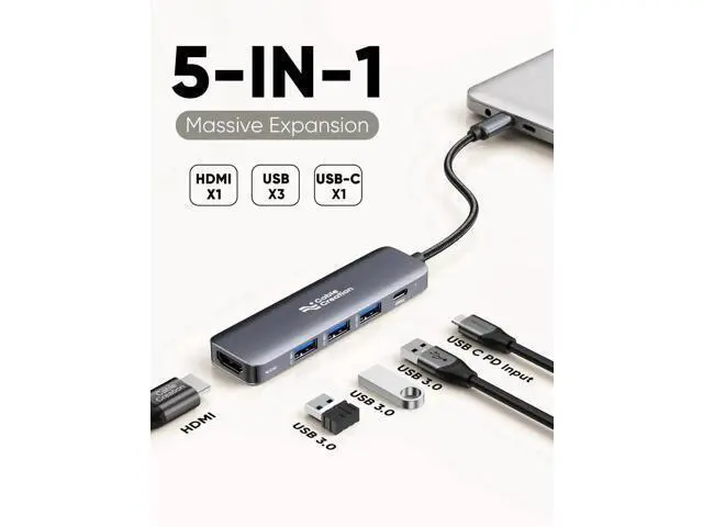 Alt view image 4 of 6 - CableCreation 5-in-1 USB C Multiport Adapter, 4K HDMI Output, 100W PD Charging, 3×USB 3.0 High Speed Ports, Portable USB C Dock Compatible with MacBook Pro/Air M1/M2, iPad Pro, Surface Pro, Dell XPS
