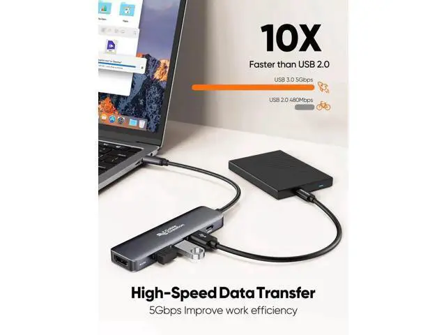 Alt view image 5 of 6 - CableCreation 5-in-1 USB C Multiport Adapter, 4K HDMI Output, 100W PD Charging, 3×USB 3.0 High Speed Ports, Portable USB C Dock Compatible with MacBook Pro/Air M1/M2, iPad Pro, Surface Pro, Dell XPS