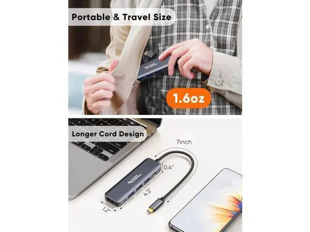Alt view image 6 of 6 - CableCreation 5-in-1 USB C Multiport Adapter, 4K HDMI Output, 100W PD Charging, 3×USB 3.0 High Speed Ports, Portable USB C Dock Compatible with MacBook Pro/Air M1/M2, iPad Pro, Surface Pro, Dell XPS