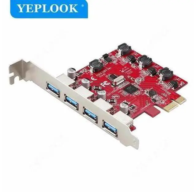 Main image of PCIe x1 USB 3.0 Expansion Card, 4-Port 5Gbps High Speed Hub Adapter with VL805 Chipset, Red PCB for Desktop PC