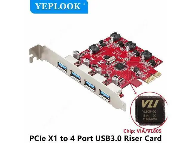 Alt view image 2 of 5 - PCIe x1 USB 3.0 Expansion Card, 4-Port 5Gbps High Speed Hub Adapter with VL805 Chipset, Red PCB for Desktop PC