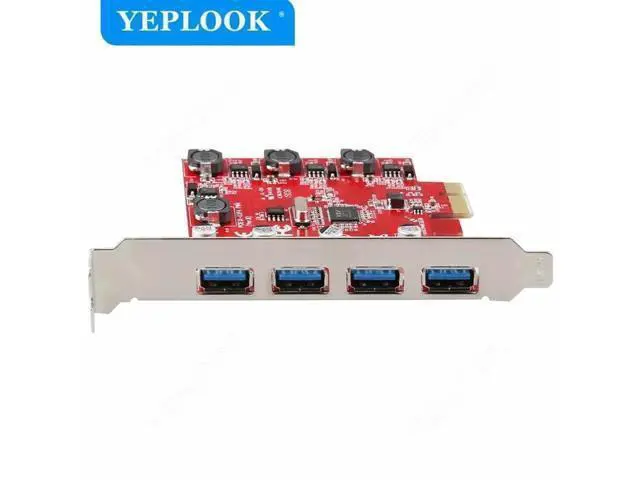 Alt view image 3 of 5 - PCIe x1 USB 3.0 Expansion Card, 4-Port 5Gbps High Speed Hub Adapter with VL805 Chipset, Red PCB for Desktop PC
