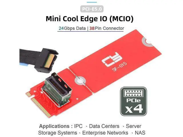 Alt view image 3 of 7 - PCIe 5.0 M.2 M-Key to MCIO Mini Cool Edge IO Female Adapter, Supports 2230/2280 NVMe SSD