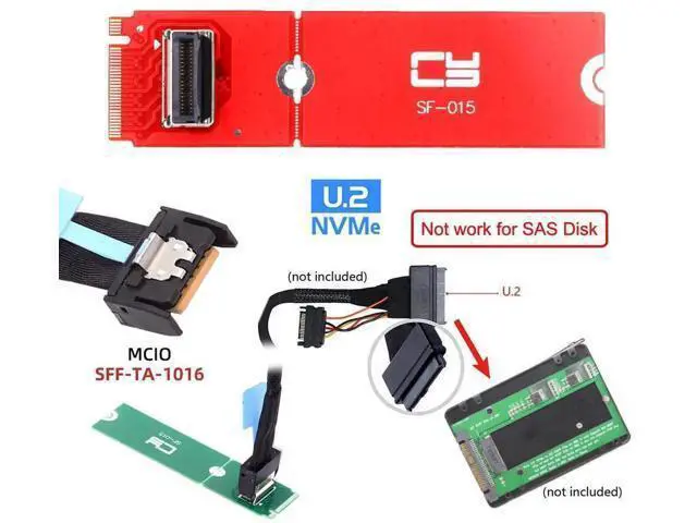 Alt view image 4 of 7 - PCIe 5.0 M.2 M-Key to MCIO Mini Cool Edge IO Female Adapter, Supports 2230/2280 NVMe SSD