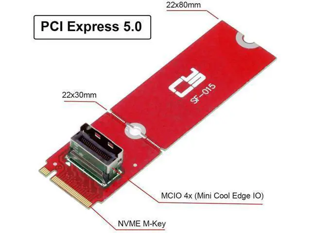 Alt view image 2 of 7 - PCIe 5.0 M.2 M-Key to MCIO Mini Cool Edge IO Female Adapter, Supports 2230/2280 NVMe SSD