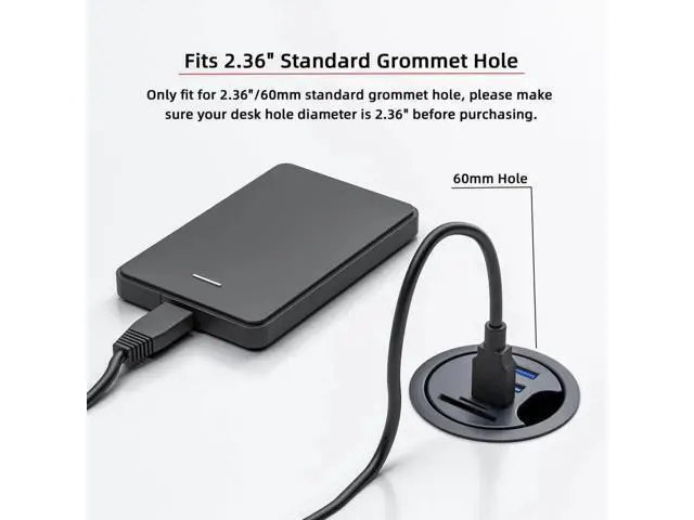 Alt view image 6 of 7 - 60mm Desk Grommet USB 3.0 Flush Mount Dock Station, Splitter with 2 USB-A, USB-C Port & SD/TF Micro SD Card Reader for Desktop PC Office Desk Expansion
