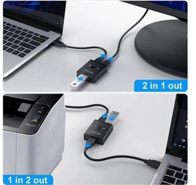 Alt view image 3 of 3 - Bi-Directional USB 3.0 Switch Selector 2-in-1 / 1-in-2, USB Sharing Hub for 2 PCs Share Keyboard Mouse Scanner Printer
